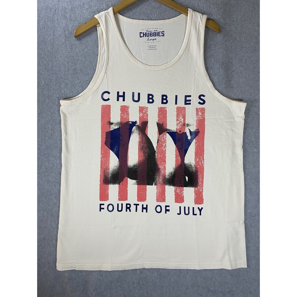 Chubbies Tank Top Mens Large Ivory 4th Of‎ July Cotton Scoop Neck Pullover Booty